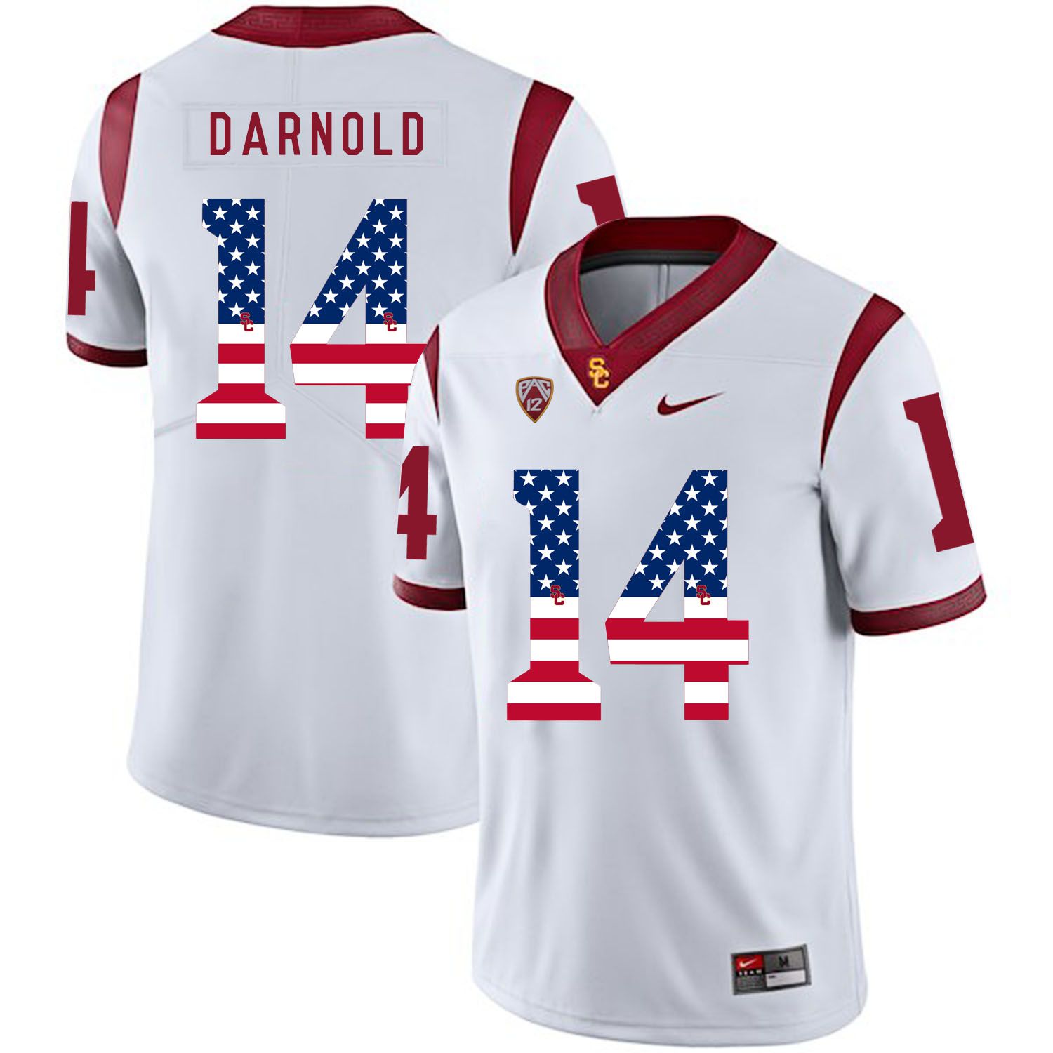 Men USC Trojans 14 Darnold White Flag Customized NCAA Jerseys